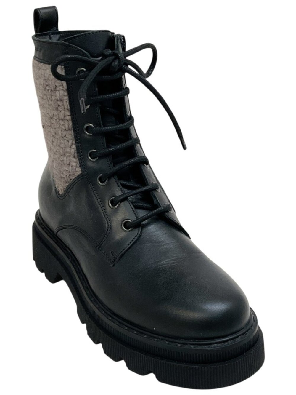 Voile Blanche Black Leather / Taupe Tweed Cleo Boots